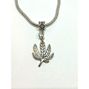 Vintage Pewter Pot Leaf Charm Dangle European Bracelet fit Cannabis Marijuana